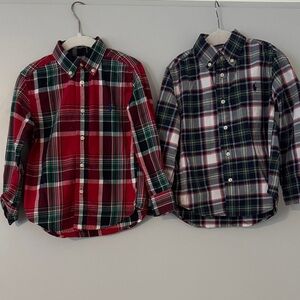 Set of 2- Ralph Lauren Boys Plaid Shirts - Red, Green, and Blue